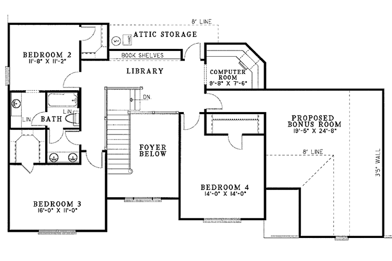 Dream House Plan - Floor Plan - Upper Floor for Colonial House Plan #17-3105 - 4 bed, 2.5 bath
