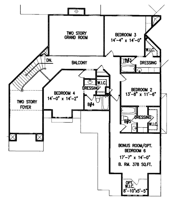 House Blueprint - Traditional Floor Plan - Upper Floor Plan #54-182