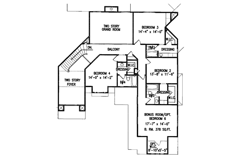 House Blueprint - Floor Plan - Upper Floor for Traditional House Plan #54-182 - 4 bed, 5 bath