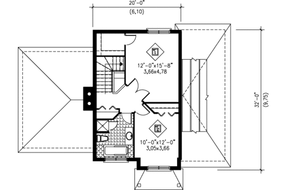 Floor Plan - Upper Floor for European House Plan #25-267 - 2 bed, 1.5 bath