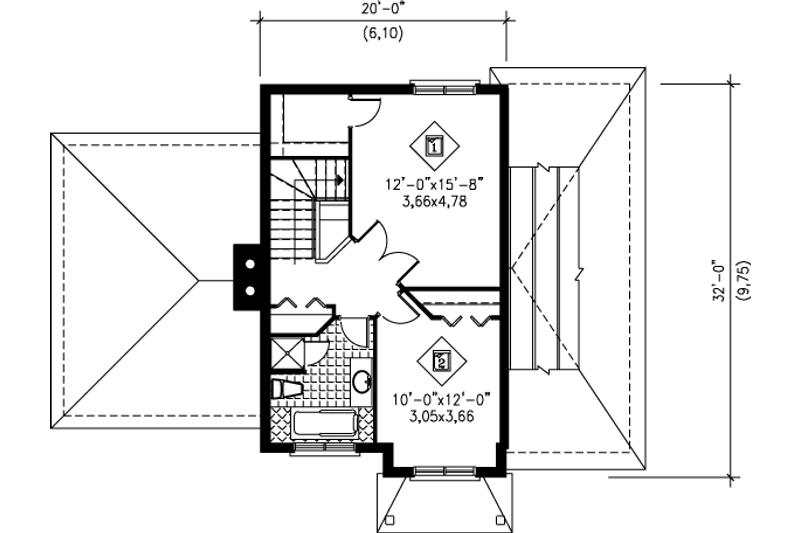 House Plan Design - Floor Plan - Upper Floor for European House Plan #25-267 - 2 bed, 1.5 bath