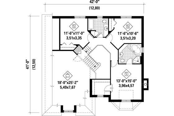 Floor Plan - Upper Floor for European House Plan #25-4857 - 3 bed, 2 bath