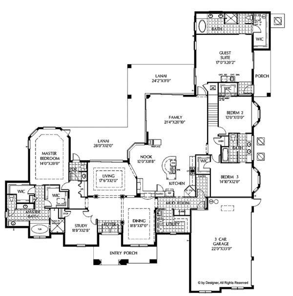 House Design - Mediterranean Floor Plan - Main Floor Plan #999-133