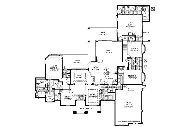Architectural House Design - Floor Plan - Main Floor for Mediterranean House Plan #999-133 - 3 bed, 4.5 bath