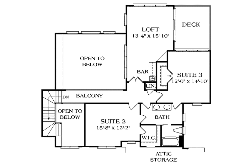 Dream House Plan - Floor Plan - Upper Floor for Craftsman House Plan #453-157 - 4 bed, 3 bath