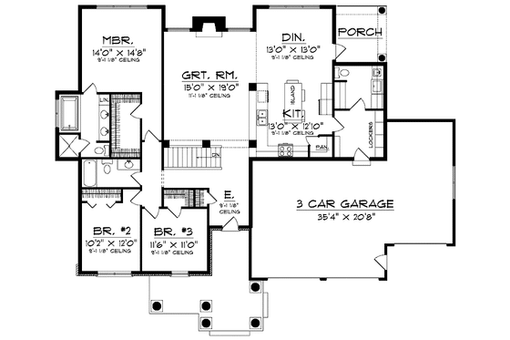 Floor Plan - Main Floor for Classical House Plan #70-1376 - 3 bed, 2 bath