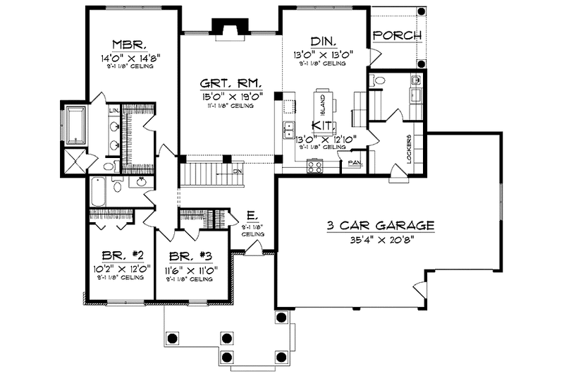 Architectural House Design - Floor Plan - Main Floor for Classical House Plan #70-1376 - 3 bed, 2 bath