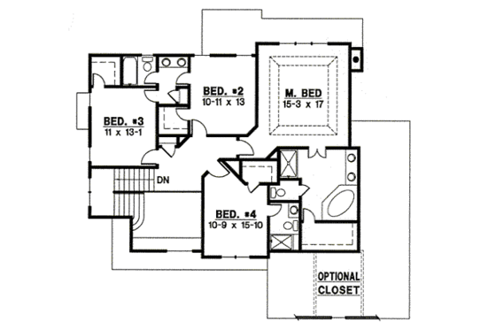 Floor Plan - Upper Floor for Traditional House Plan #67-833 - 4 bed, 3 bath