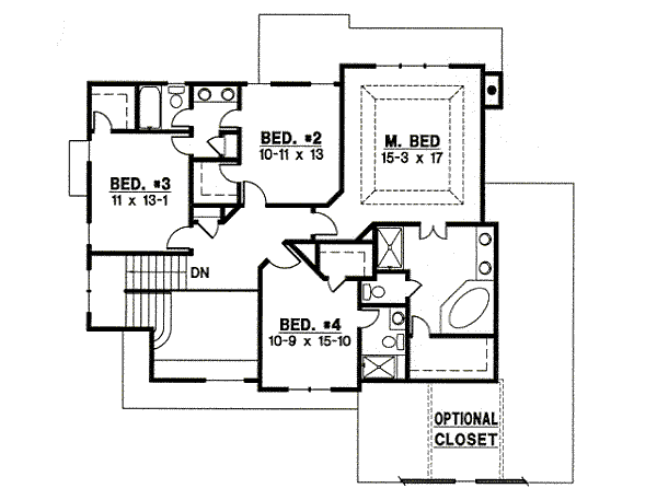 Traditional Floor Plan - Upper Floor Plan #67-833