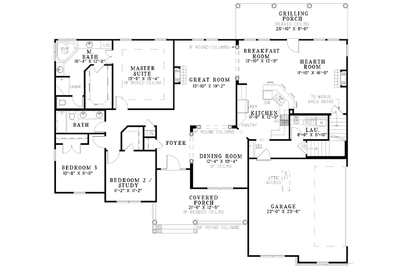 Home Plan - Floor Plan - Main Floor for Country House Plan #17-3020 - 3 bed, 2 bath