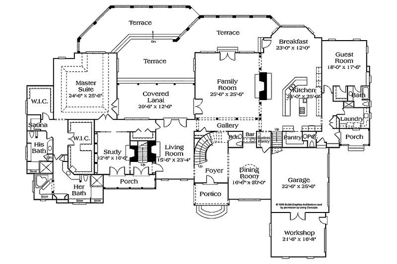 Architectural House Design - Floor Plan - Main Floor for Country House Plan #453-152 - 4 bed, 5 bath