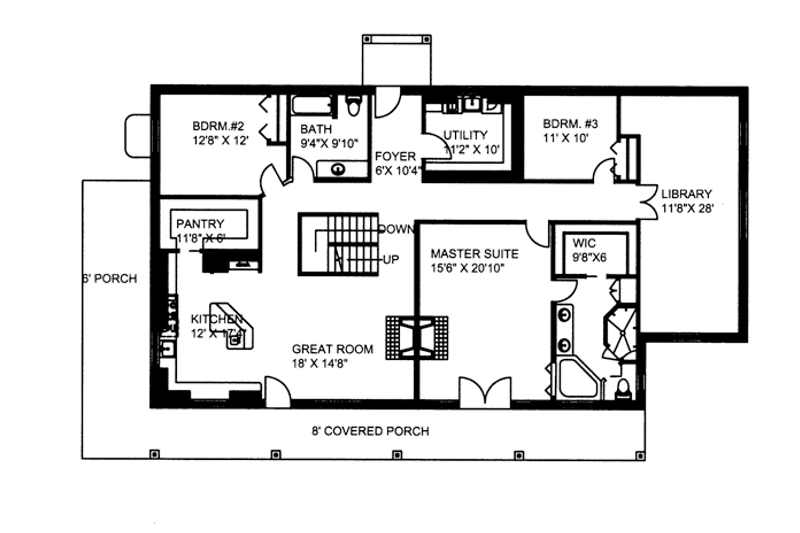 House Blueprint - Floor Plan - Main Floor for Colonial House Plan #117-845 - 6 bed, 3 bath