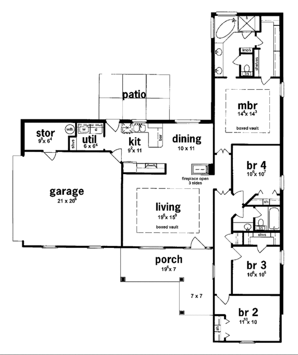 House Design - Ranch Floor Plan - Main Floor Plan #36-521