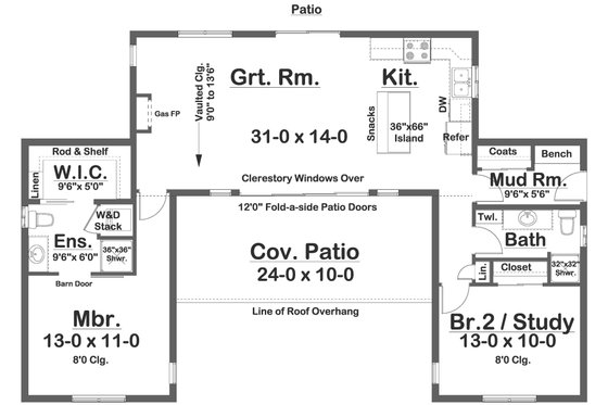 Floor Plan - Main Floor for Contemporary House Plan #126-249 - 2 bed, 2 bath