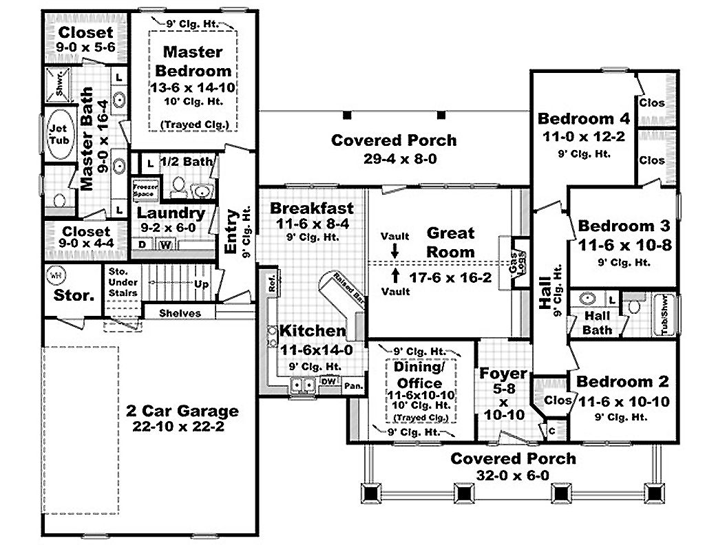 Traditional Style House Plan 4 Beds 2 5 Baths 2100 Sq Ft 