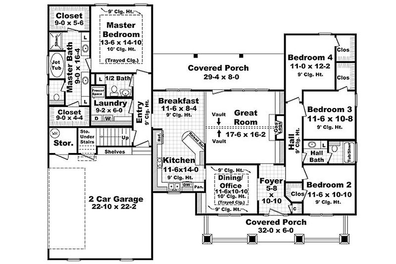 Home Plan - Floor Plan - Main Floor for Traditional House Plan #21-290 - 4 bed, 2.5 bath