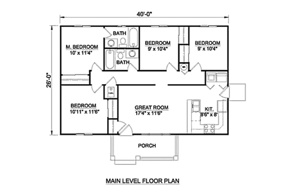 Floor Plan - Main Floor for Ranch House Plan #116-257 - 4 bed, 2 bath