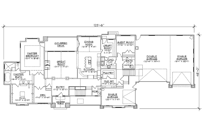 Home Plan - Floor Plan - Main Floor for Bungalow House Plan #5-464 - 4 bed, 4 bath
