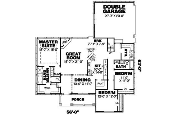Floor Plan - Main Floor for Country House Plan #34-167 - 3 bed, 2 bath