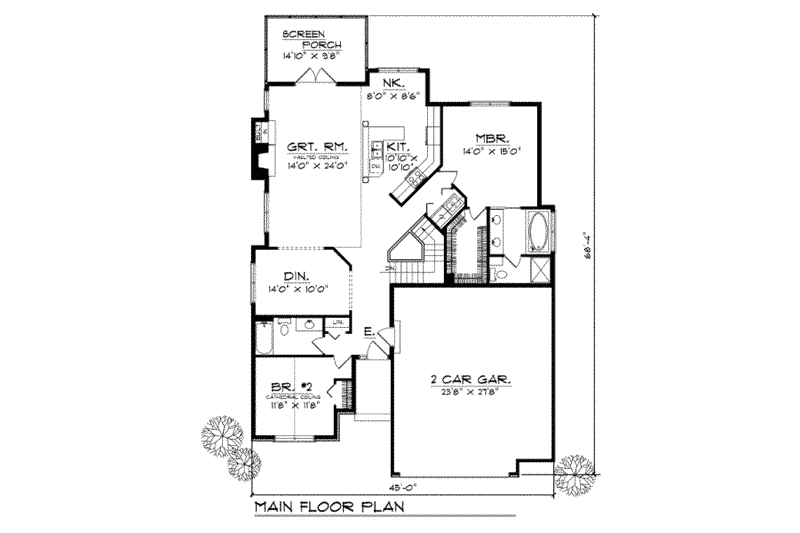 Home Plan - Floor Plan - Main Floor for Traditional House Plan #70-167 - 2 bed, 2 bath