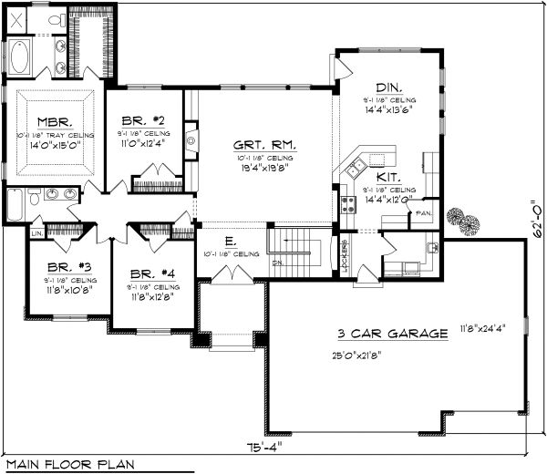 Architectural House Design - Ranch Floor Plan - Main Floor Plan #70-1119