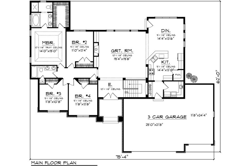 Home Plan - Floor Plan - Main Floor for Ranch House Plan #70-1119 - 4 bed, 2 bath