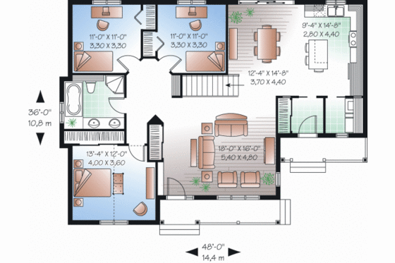 Floor Plan - Main Floor for Cottage House Plan #23-2279 - 3 bed, 1 bath
