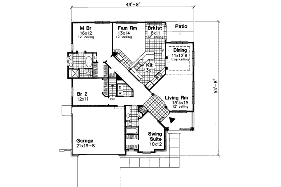 Floor Plan - Main Floor for Traditional House Plan #50-172 - 3 bed, 2 bath