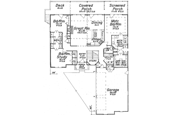 Floor Plan - Main Floor for European House Plan #52-189 - 4 bed, 3.5 bath