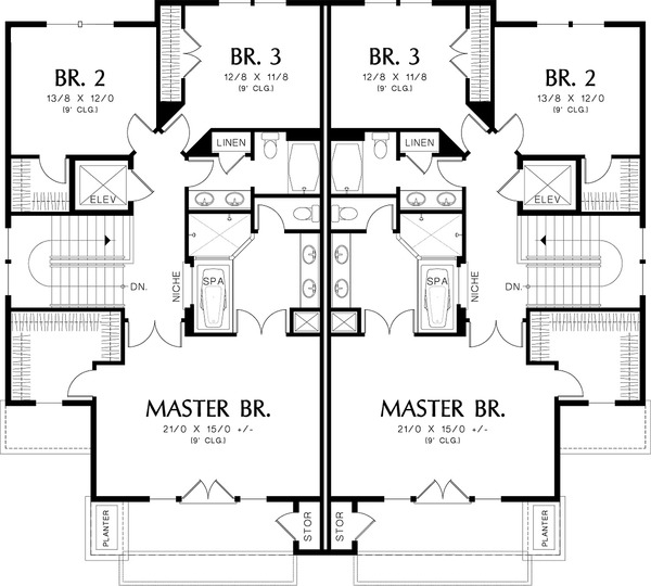 Architectural House Design - Upper level floor plan - 2800 square foot Modern Duplex