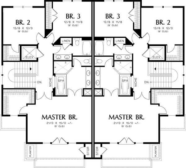 Dream House Plan - Upper level floor plan - 2800 square foot Modern Duplex