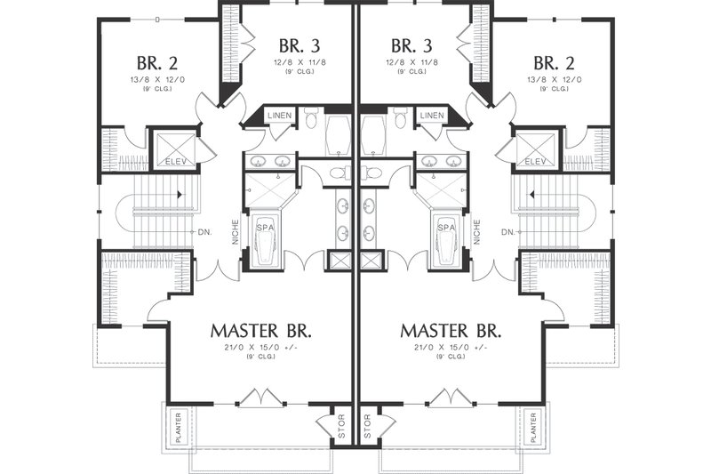Architectural House Design - Upper level floor plan - 2800 square foot Modern Duplex