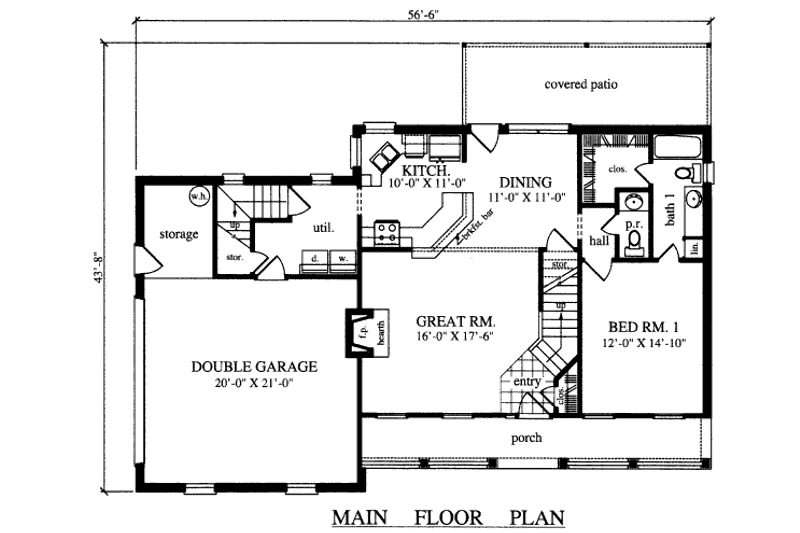 House Blueprint - Floor Plan - Main Floor for Country House Plan #42-343 - 3 bed, 2.5 bath