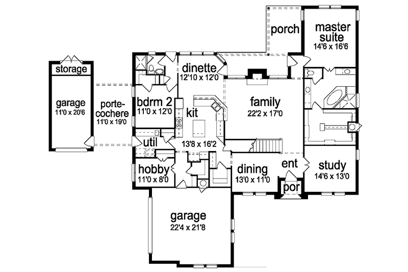 Home Plan - Floor Plan - Main Floor for Tudor House Plan #84-736 - 4 bed, 3 bath
