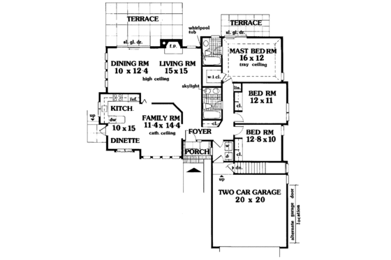 Floor Plan - Main Floor for Ranch House Plan #3-242 - 3 bed, 2 bath