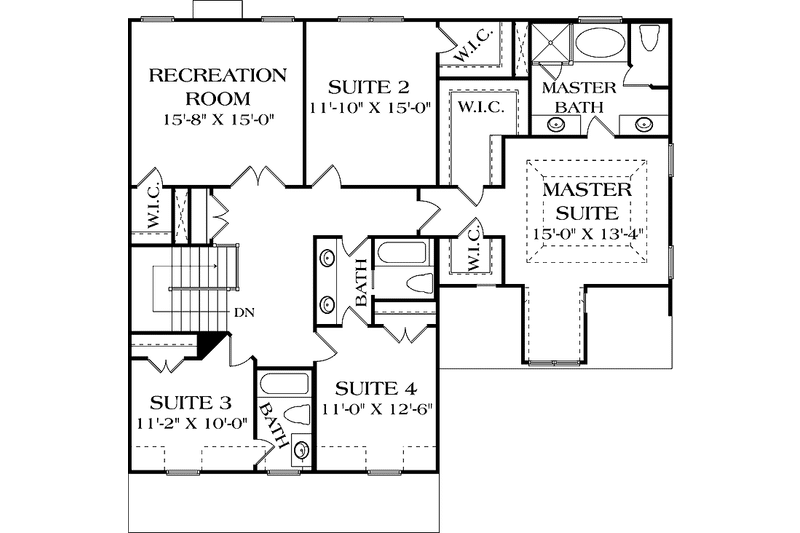 House Blueprint - Floor Plan - Upper Floor for Traditional House Plan #453-554 - 4 bed, 4.5 bath