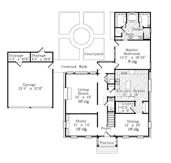 Architectural House Design - Colonial Floor Plan - Main Floor Plan #985-2