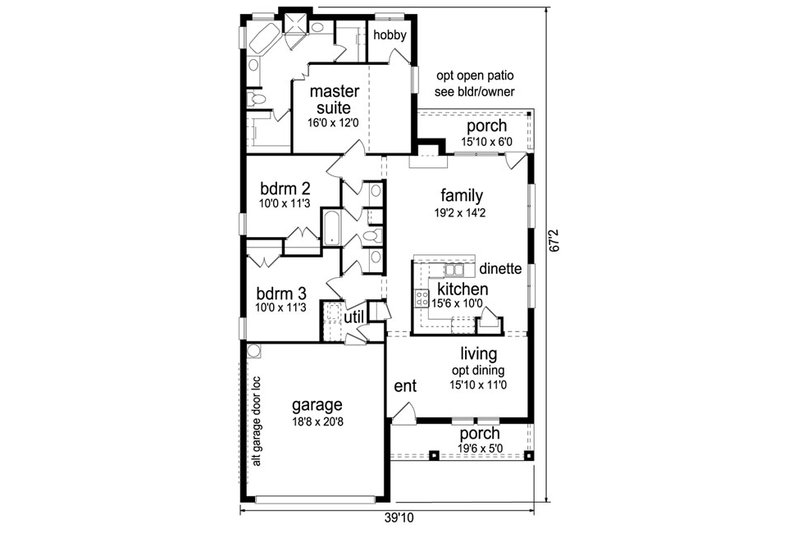 Home Plan - Floor Plan - Main Floor for Cottage House Plan #84-518 - 3 bed, 2 bath