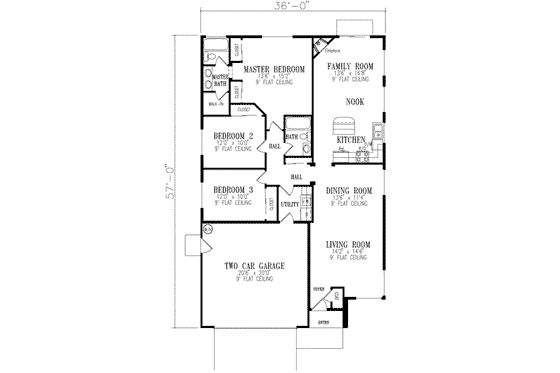 Floor Plan - Main Floor for Mediterranean House Plan #1-310 - 3 bed, 2 bath