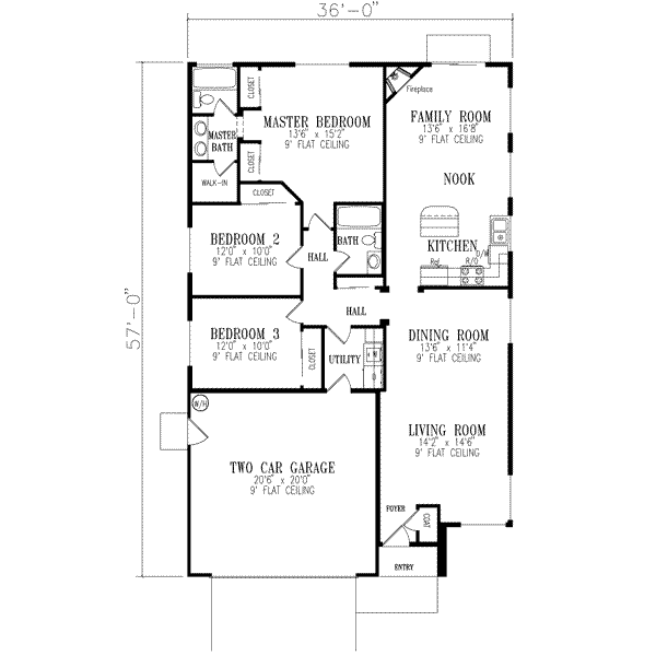 Mediterranean Style House Plan - 3 Beds 2 Baths 1562 Sq/Ft Plan #1-310 ...