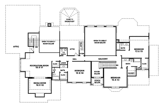Floor Plan - Upper Floor for European House Plan #81-649 - 4 bed, 5.5 bath