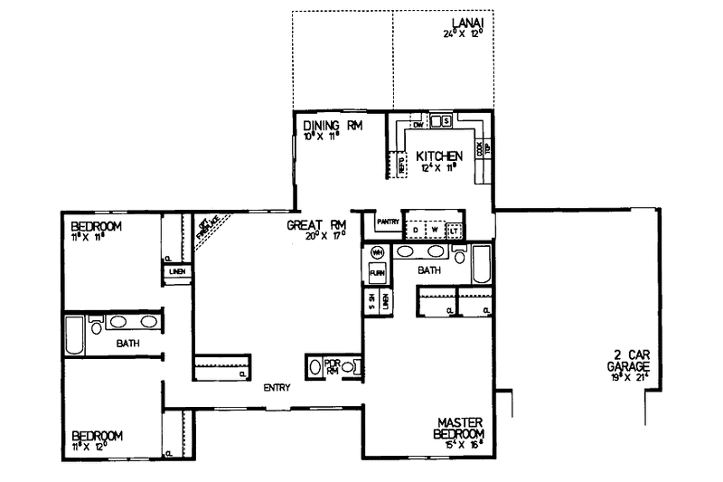 Home Plan - Floor Plan - Main Floor for Mediterranean House Plan #72-1033 - 3 bed, 2.5 bath