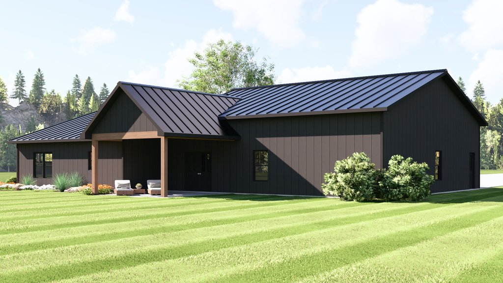 Exterior - Rear Elevation 1 for Barndominium House Plan #1064-456 - 2 bed, 2 bath