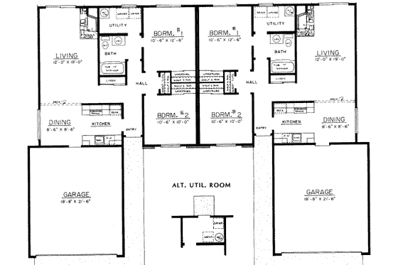Floor Plan - Main Floor for Ranch House Plan #303-168 - 2 bed, 1 bath