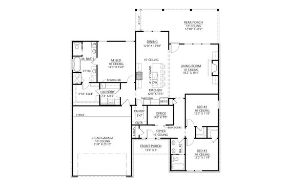 Floor Plan - Main Floor for Farmhouse House Plan #1074-65 - 3 bed, 2 bath