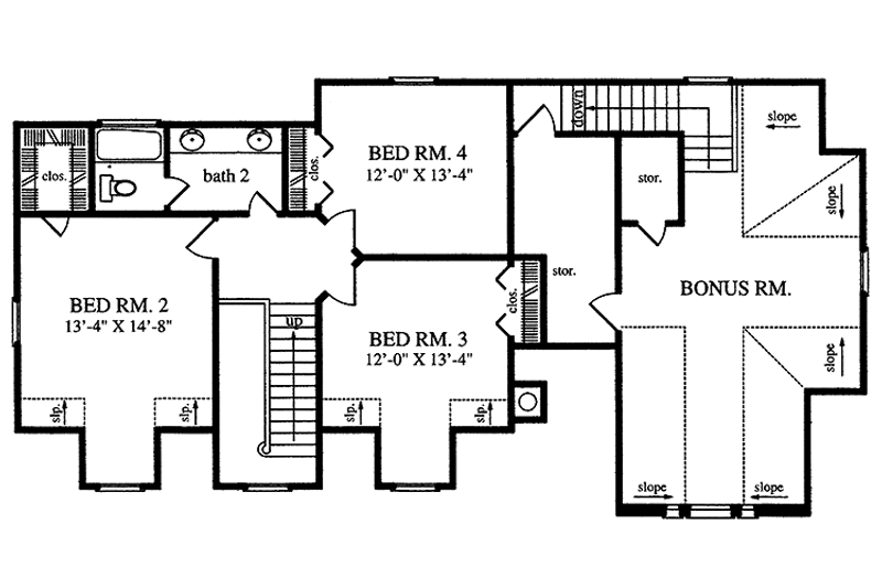 House Blueprint - Floor Plan - Upper Floor for Country House Plan #42-684 - 4 bed, 2.5 bath