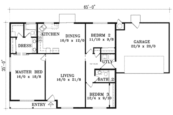 Floor Plan - Main Floor for Adobe / Southwestern House Plan #1-1259 - 3 bed, 2 bath
