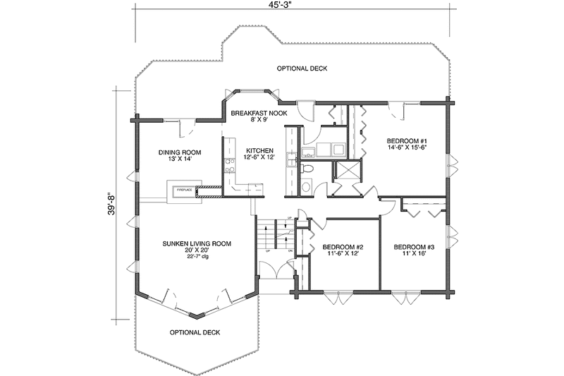 House Design - Floor Plan - Main Floor for Log House Plan #964-10 - 4 bed, 3 bath