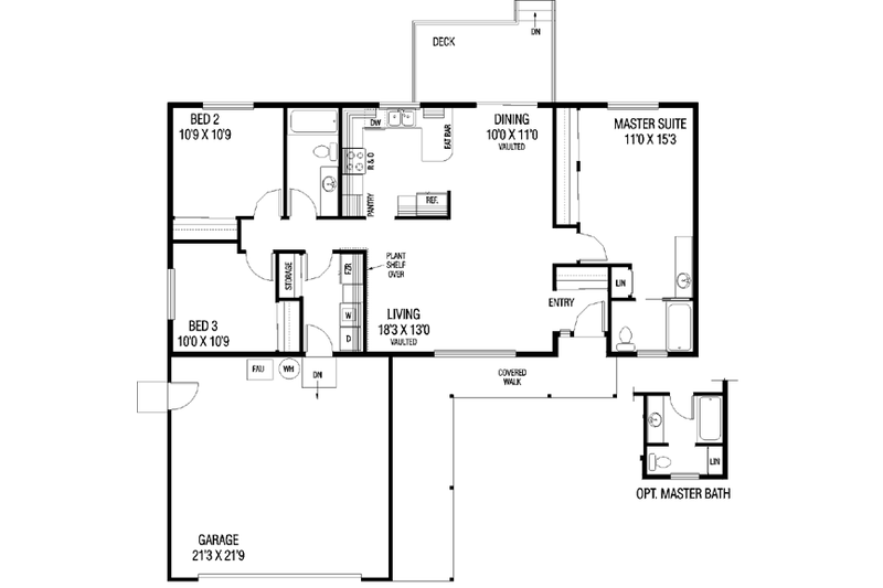 Home Plan - Floor Plan - Main Floor for Ranch House Plan #60-448 - 3 bed, 2 bath
