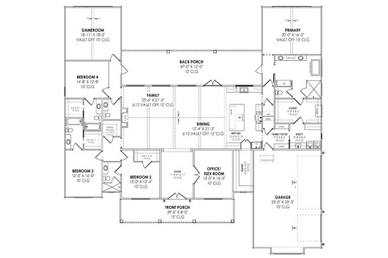 Floor Plan - Main Floor for Farmhouse House Plan #1096-12 - 4 bed, 4.5 bath